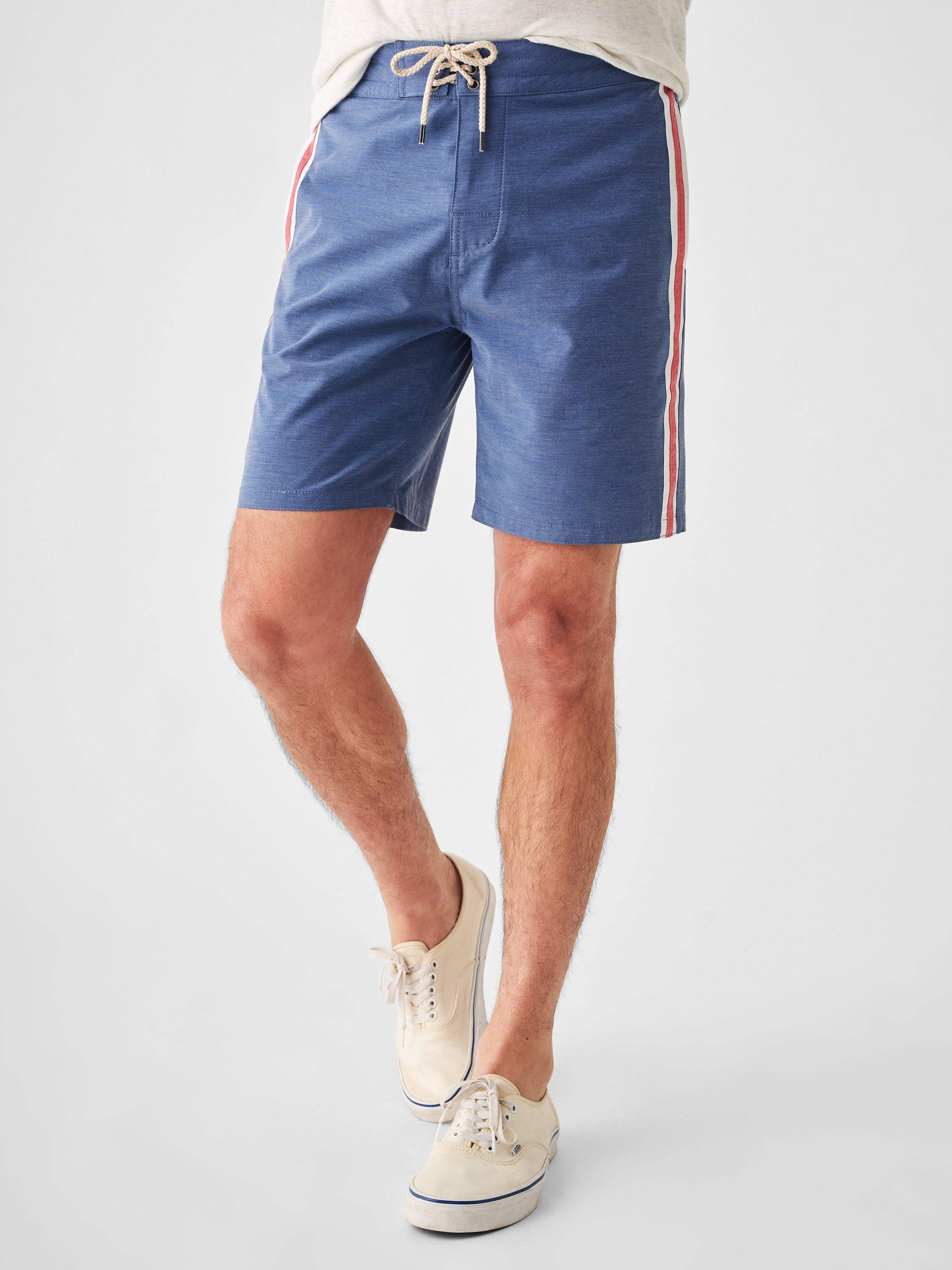 Retro Surf Stripe Boardshort (7" Inseam) - Blue Red