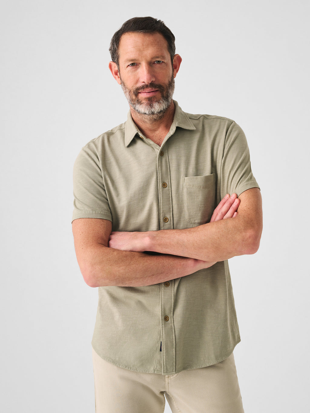 Faherty Men's Short-Sleeve Sunwashed Knit Shirt (Single Pocket) - Coastal Sage, Size XS, Cotton