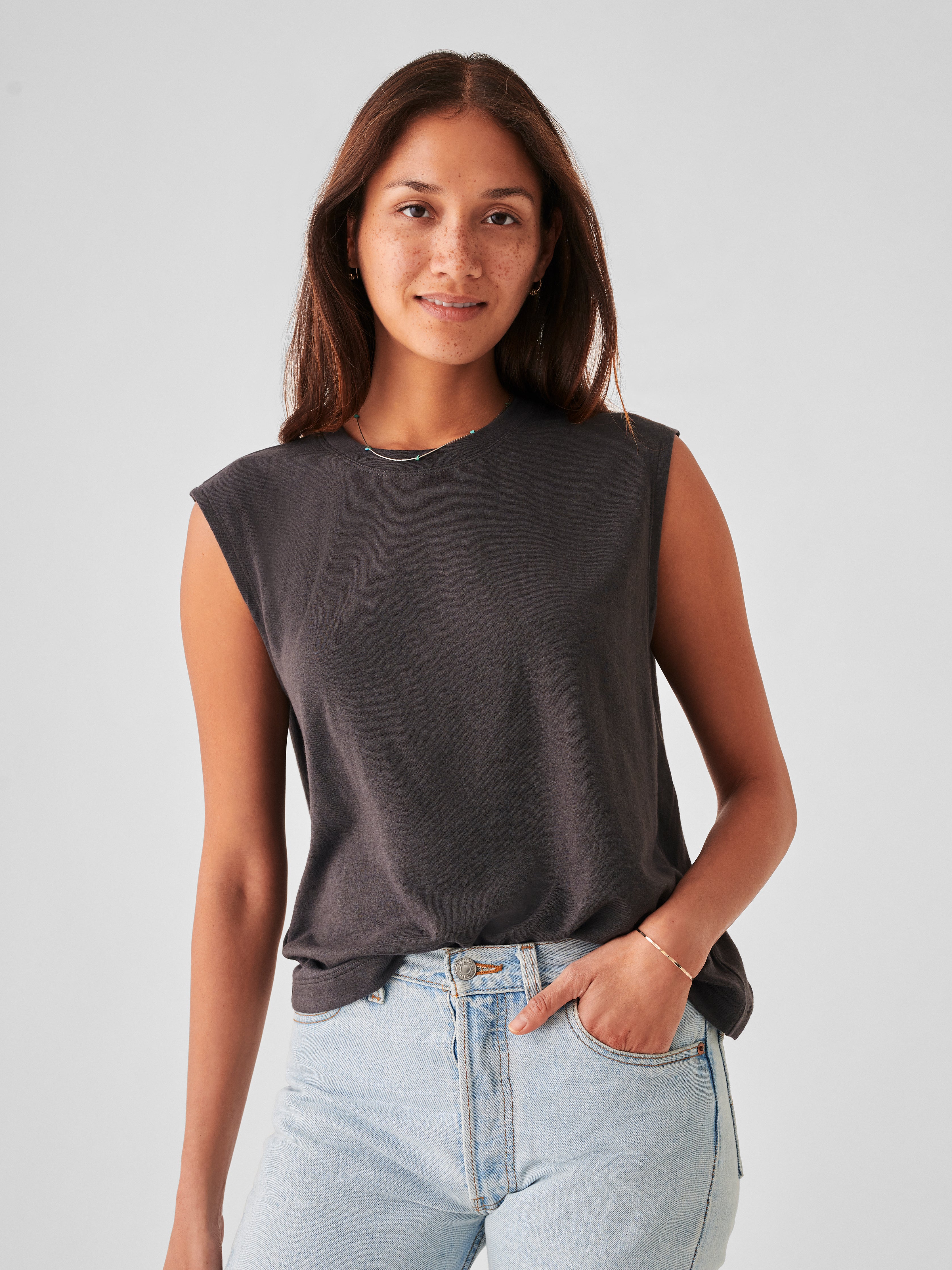 Cloud Cotton Muscle Tee - Washed Black