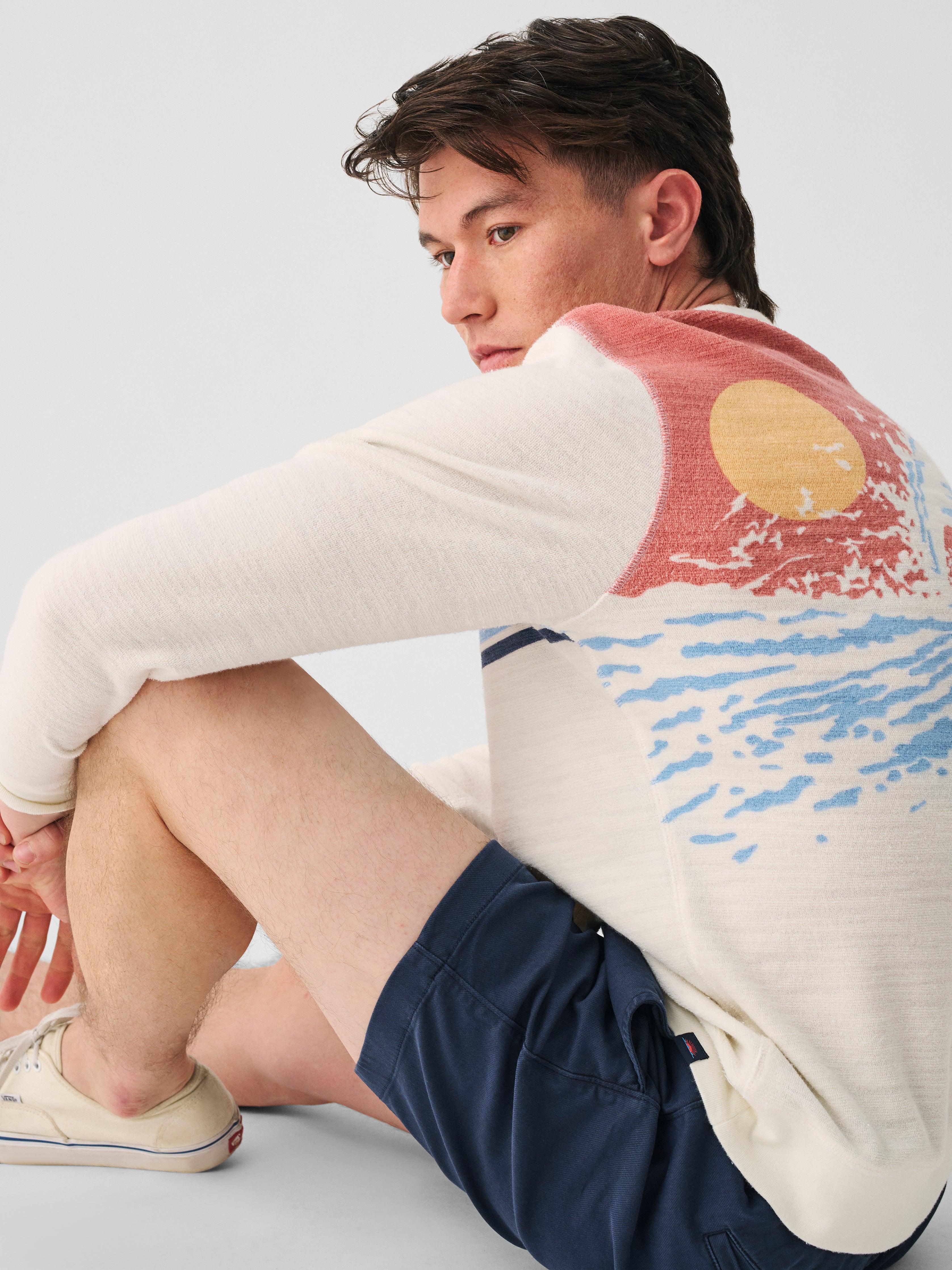 Cabana Towel Terry Summer Wave Crewneck - White Shell